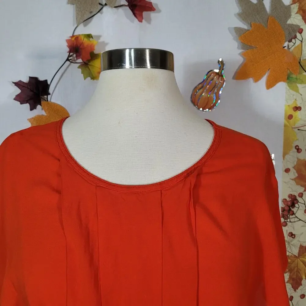 Zara Women's Orange Pleated Short Sleeve Round Neck Basic T-Shirt Size M - Picture 6 of 8